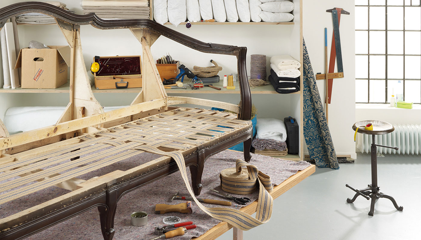 Bank am Anfang der Polsterung